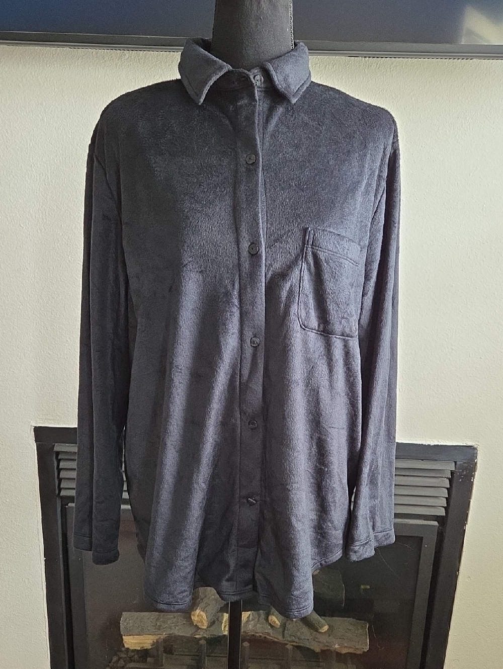 Victoria's Secret Black Plush Button-Up Shirt and Shorts